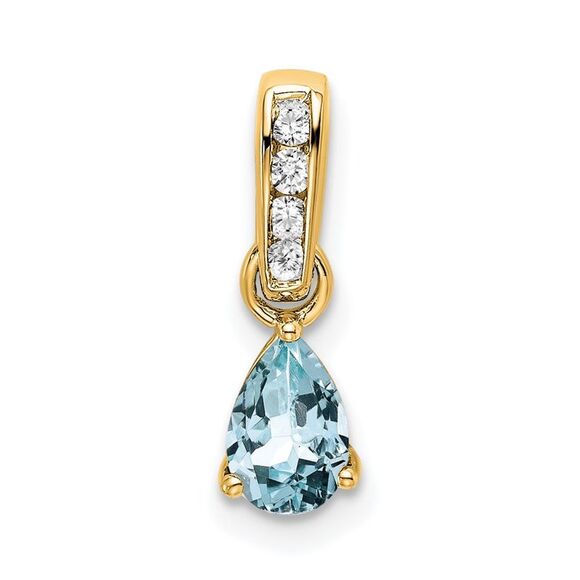 Kazi Luxury 14k Yellow Gold Pear Aquamarine and Diamond Pendant